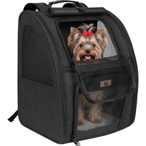 Sac à Dos Transport Chien Chat, Sac Respirant 270° avec 3 Ouvertures, Sac Pliable pour Petit Animal, Rideau Intimité, Support Valise, Voyage Randonnée Camping Plein Air (1/5)
