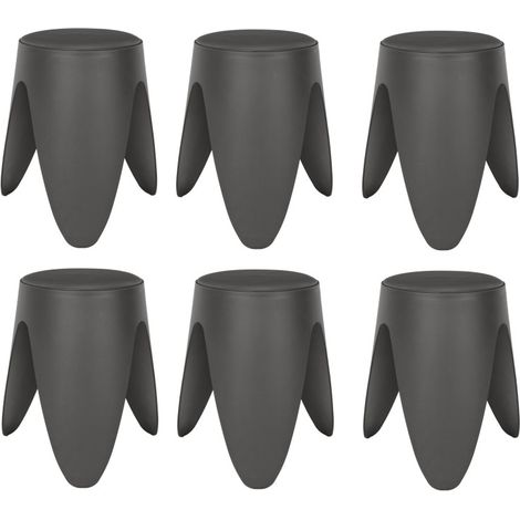 Lot de 6 Tabourets Légers Empilables en Plastique - Gris - D 30 x H 46 cm - Gain de place - Livraison gratuite (1/5)
