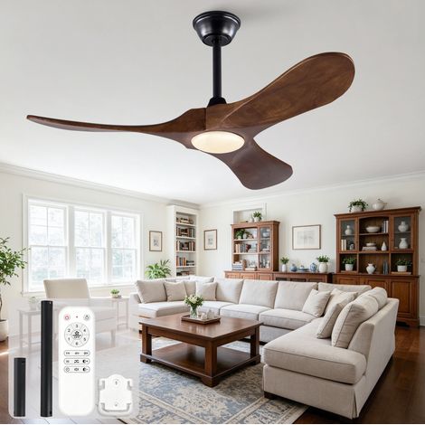Ventilador de techo 106x30 cm de madera negra con LED, silencioso para salón – MEUBLIV (1/5)