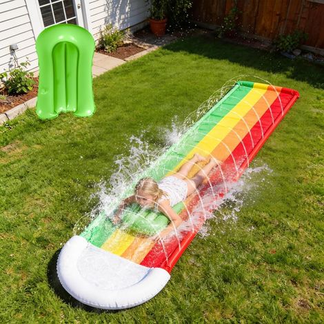 Aufblasbare Wasserrutsche 480 x 76 cm, Wasserrutsche mit Bodyboards, aufblasbare D-förmige Wasserrutsche für Sommerpartys, Outdoor-Aktivitäten, Strand (1/5)