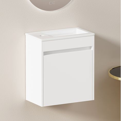 Badezimmerschrank 46 cm Weiß, MDF, 1 Tür mit Soft-Close, platzsparend (1/5)