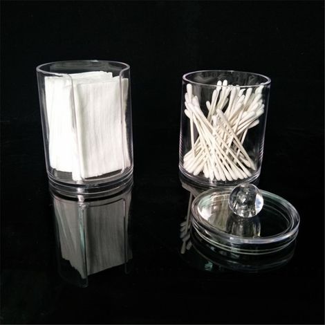 Runder Behälter aus Acrylglas für Wattebällchen und Wattestäbchen, zur Aufbewahrung von Make-up, 1 Stück, transparentes Etui (1/3)