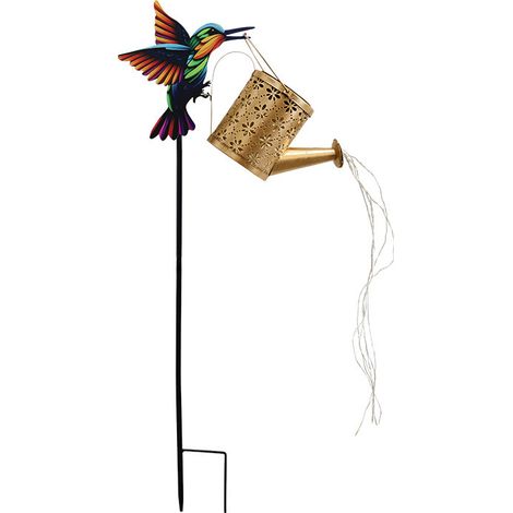 Lampe de jardin solaire encastrable en forme d'arrosoir coloré en forme de colibri - Idéale pour la décoration de cour. (1/3)