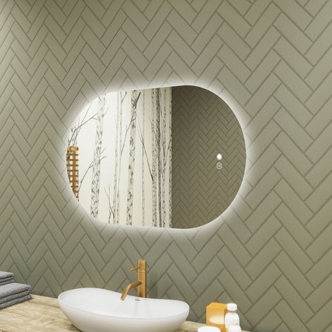 Specchio da bagno Artforma con illuminazione, 80x50, Interruttore touch, Antiappannamento, LED Dual, Specchio Ovale