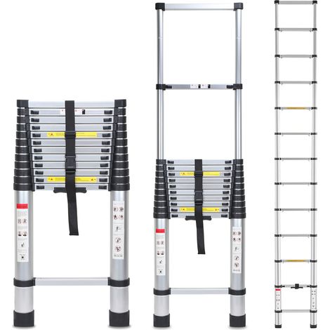 EINFEBEN Echelle télescopique 5m Alu Argent Escabeau polyvalent jusqu'à 150kg (1/5)