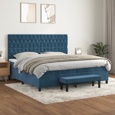 vidaXL Lattenrost-Bett und Matratze Dunkelblau 200x200cm Velvet (1/5)