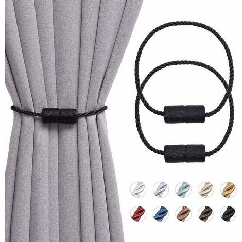 Pack 16 Inch Magnetic Curtain Tiebacks, Handmade Side Rope Holders for Home Office Drapes (Black) MUMU (1/4)