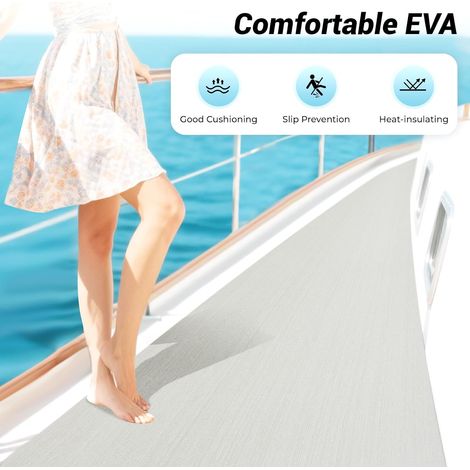 240 cm x 90 cm x 6 mm Garniture de pont en mousse EVA pour bateaux, yachts, revêtement de sol marin antidérapant, tapis avec dos adhésif en bois de teck synthétique (Gris) (1/5)