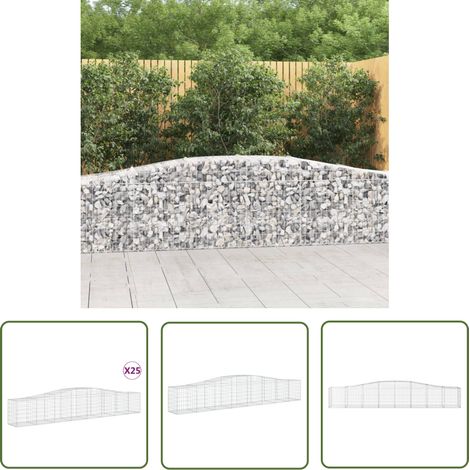 The Living Store Gabionen mit Hochbogen 25 Stk. 400x50x60/80cm Verzinktes Eisen - Gabionen - Gartendeko - Gartenzubehör - Zaun - Sichtschutz (1/5)