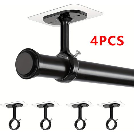 Juego de 4 soportes para barras de cortina de techo, sin taladros, resistentes y autoadhesivos, ajustables, para barras de 3,05 cm de diámetro. Negro. (1/5)