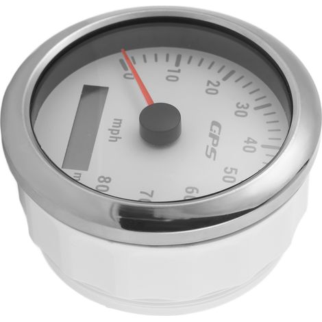 Compteur de vitesse GPS 85mm/3.35in Odomètre 80MPH/H Acier inoxydable Universel pour Voitures Moteurs Bateaux Blanc (1/5)