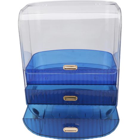 Kosmetikaufbewahrungsbox, ideal für Zuhause, Studentenwohnheim oder als Schiebeschrank, mit Deckel für Gesichtsmaske und Lippenstift, Schublade und Ablage (blau) (1/5)