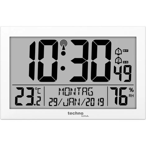 Horloge murale moderne Technoline WS 8016, radiopilotée numérique avec affichage de la température, plastique blanc, 225 x 143 x 24 mm WS8016WHITE (1/5)