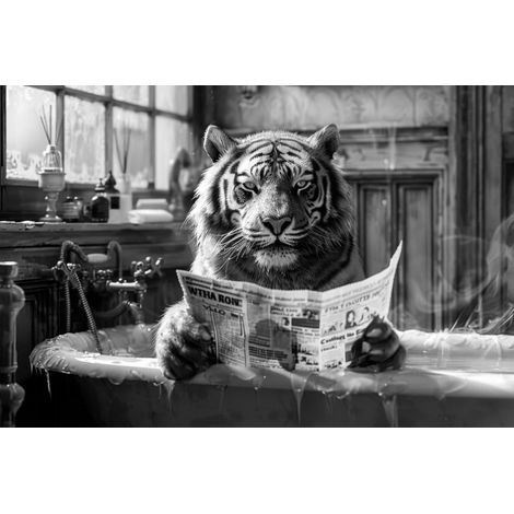 Tableau sur toile tigre au bain 65x97 cm - Impression sur Toile Murale Décorative - Image imprimée en HD sur Toile - Toile sur Châssis en Bois FSC - Fabriqué en France (1/5)