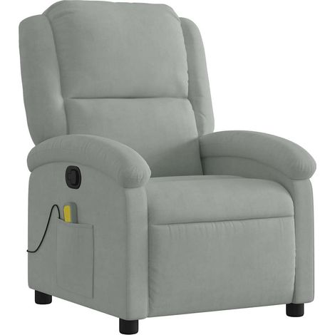Poltrona relax TV funzione massaggio reclinabile 6 punti massaggio in velluto grigio chiaro DEC026931