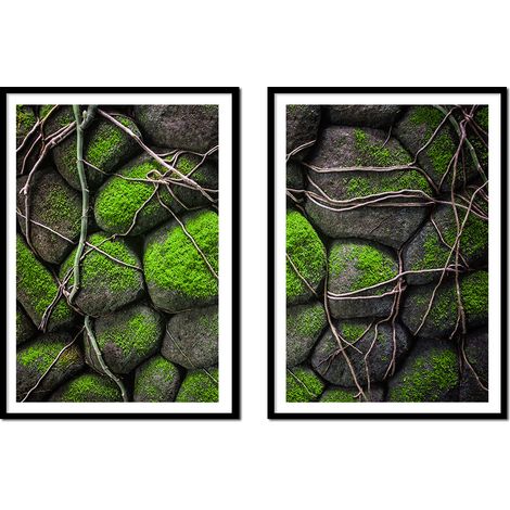 BILDPOSTER IM RAHMEN 53x73cm Diptychon 2er-Set Gemälde Steine Moos P2143 (1/3)