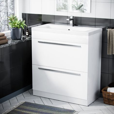 800 mm Cloakroom White Basin 2 Drawer Vanity Cabinet (1/5)