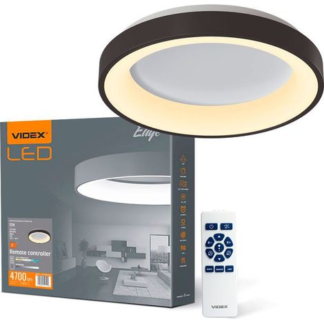 Plafonnier rond noir avec télécommande 72 W 7500 lm 2700 K / 6000 K 45 cm Videx