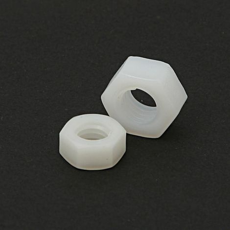 tuerca hexagonal de nylon. nilón (poliamida 6/6.6). blanco. din 934. hexagonal prismática metrica m-5 (1/2)