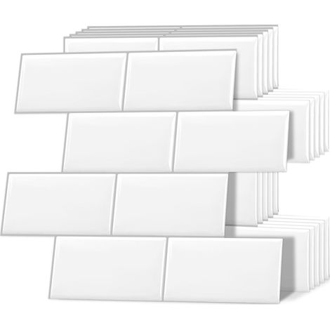 Adhesive Autocollant Carrelage Adhesif Mural Cuisine 10 PCS 3D,Blanc,épais,Autocollant,vinyle,Plastique,Metro,Salle de Bain,Washbasin,Buanderie,32x 27 cm (1/5)