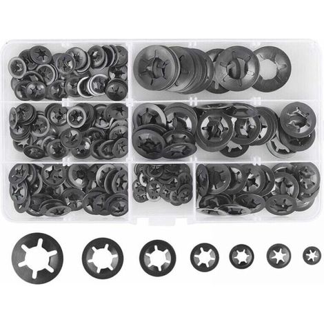 280 arandelas de seguridad, arandelas de seguridad de acero de bloqueo rápido M3 M4 M5 M6 M8 M10 M12, 7 tamaños, color negro