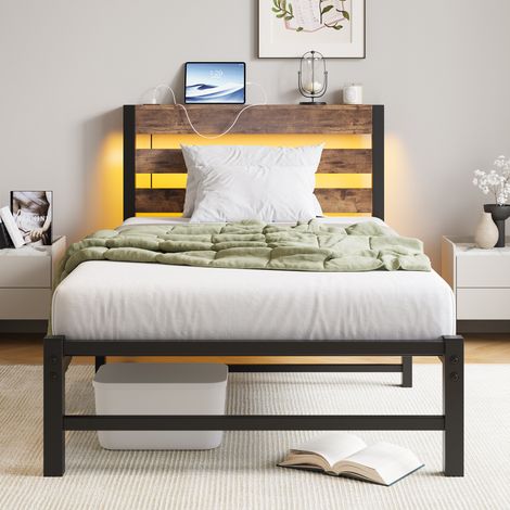 letto 90x200 con LED USB salvaspazio metallo OKMYHOME (1/5)
