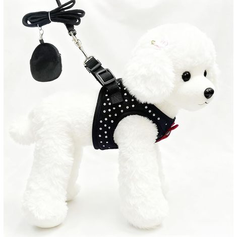 Harnais pour Chien Anti Traction Taille S Noir - Harnais Chiot Petit Chien avec Laisse - Doux et Respirant en Peluche Polyester pour Chats et Chiens - Convient Chihuahua (1/5)