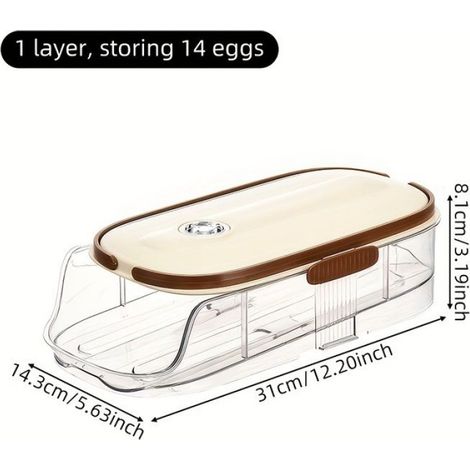 1 Support de rangement œufs, roulement automatique, 14 œufs, plastique sans BPA, réfrigérateur (1/4)