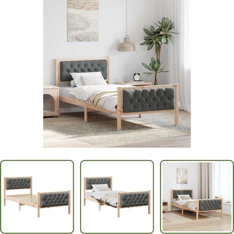 vidaXL Polyester Kopfteil - Bettrahmen Dunkelgrau 90 x 200 cm Massives Kiefernholz (1/5)