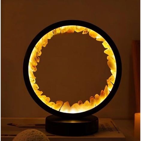Naturkristalllampe, drei Beleuchtungsmodi, einstellbare Helligkeit, USB-Stromversorgung (runder schwarzer Citrin)