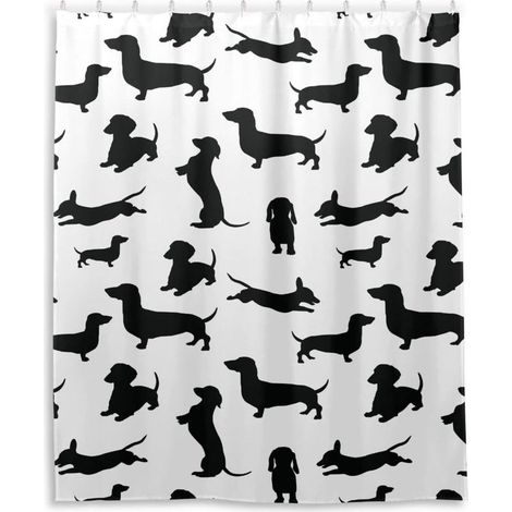 Rideau de douche noir motif Teckels – Décoration de salle de bain – Tissu imperméable – Avec crochets – 180 x 180 cm (1/3)