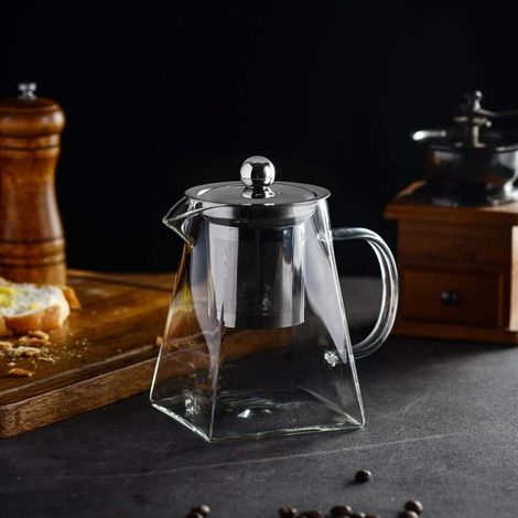 Teiera in vetro trasparente con inserto in acciaio inox, resistente al calore, realizzata in vetro borosilicato - 750 ml (1/3)