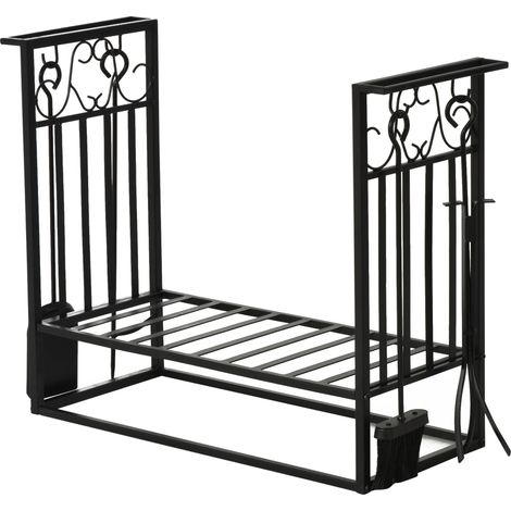 easycomfort portalegna in acciaio nero per interni ed esterni con 4 attrezzi inclusi (1/5)