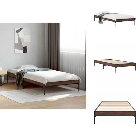 Bettgestell Braun Eichen-Optik 75x190 cm Holzwerkstoff Metall - Holzbettfassungen - Doppelbett Gestell - Bettrahmen - Eiche Optik - Massivholzbette (1/5)