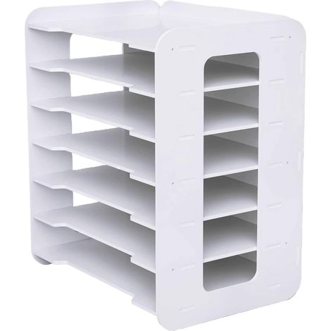 Organiseur de bureau à 7 étages et accessoires en bois blanc - Pour la maison, le bureau, l'école, la salle de classe (1/5)