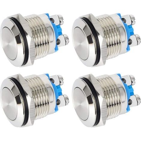 4 pièces 16mm Interrupteur à Bouton-Poussoir à Verrouillage Etanche avec Bornes à vis 3A/12 V/24 V/125 V/250 V Interrupteur à Bouton en Métal en Acier Inoxydable (Tête Plate) (1/4)