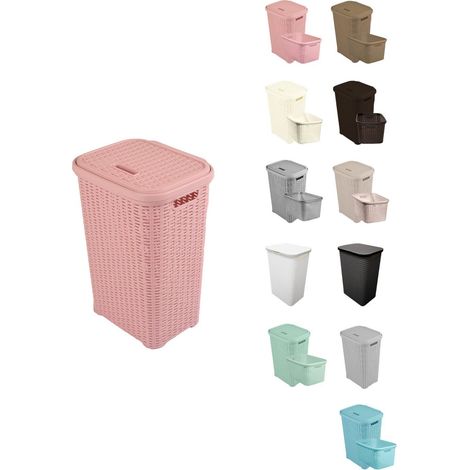 Cesto Ropa Sucia Pongotodo con Tapa y Asas Cesta Colada Plástico Ratán Cubo Ropa Sucia Ventilado Baño Dormitorio 38L/60L