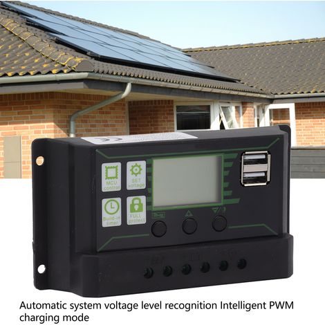 Regolatore di carica solare PWM Toivize, 40A, display LCD, doppia porta USB, protezione multipla, compensazione della temperatura, nero/verde (1/5)