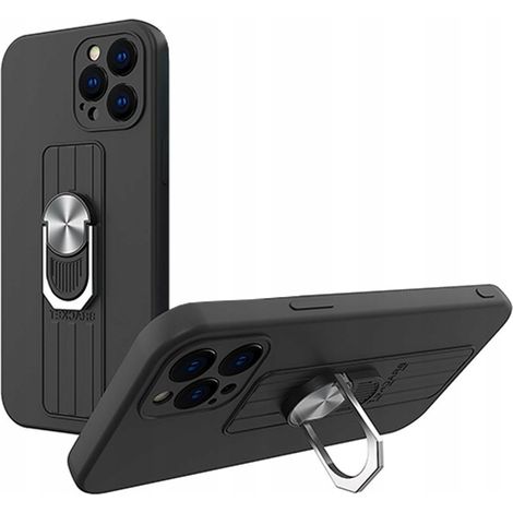 Funda de silicona con anillo para el dedo y soporte para Samsung Galaxy A42 5G negra (1/5)