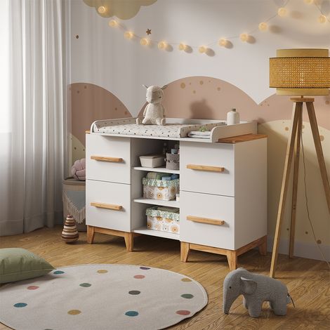 Cambiador Malia, Blanco/Artesano, 133 x 98 cm XL con 4 cajones, Vitalispa (1/5)