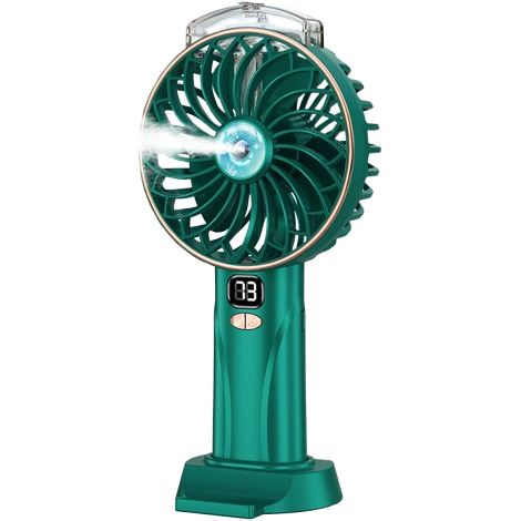 Mini ventilateur brumisateur USB-C portable, réservoir d’eau 25 ml, ventilateur de poche avec écran LED, vitesse réglable, design compact pour rafraîchissement extérieur, vert (1/5)