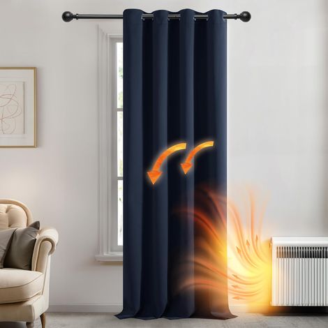 Deconovo Vorhang Blickdicht Ösen Gardinen Verdunklung Ösenvorhang lichtundurchlässig Dicke Thermogardine Kälteschutz warm Hitzeschutz, 214x132 cm(HöhexBreite), Dunkelblau, 1 Stück (1/5)