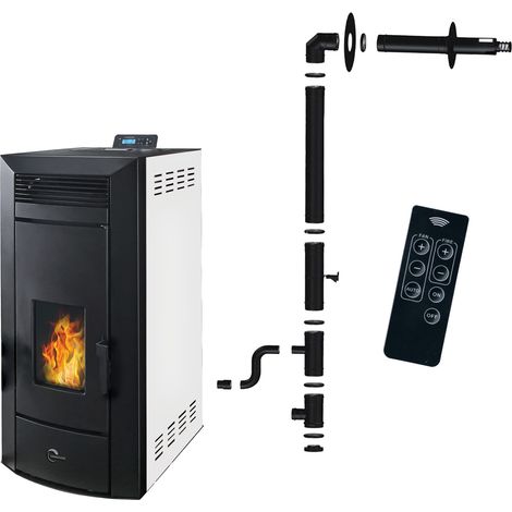 Estufa de pellets hidráulica estanca Kleona 22,7 kW Blanco Sannover + Kit de instalación
