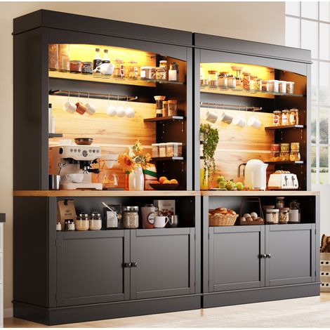 Lote de 2 muebles de cocina altos 107 x 43 x 184 cm con LED, negro DESVIAE (1/5)