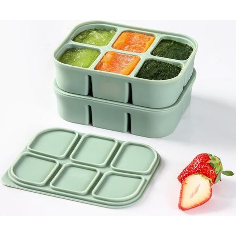 Set of 2 large stackable silicone ice cube trays with removable lids, perfect for cocktails, whiskey, soups, and baby food. Form-AquaForge (1/5)