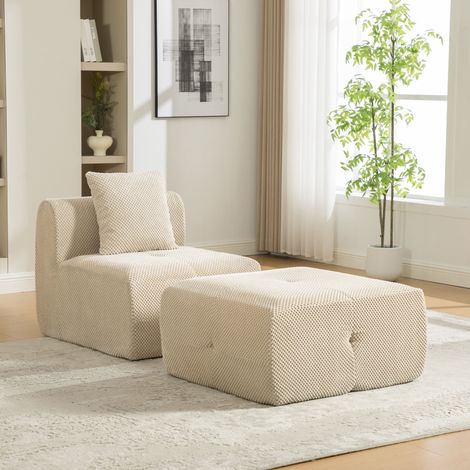 Sofá modular de compresión de tela chenilla, relleno de espuma de alta elasticidad 30D. Fácil de mover y con base antideslizante, ideal para salas de estar y otros espacios - Caqui claro (1/5)
