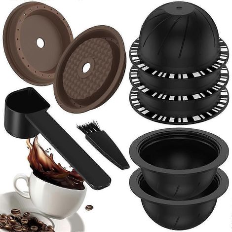 5 capsules Vertuo réutilisables pour machine Nespresso, capsule de café avec 2 couvercles en silicone, 1 cuillère et 1 goupillon (1/5)