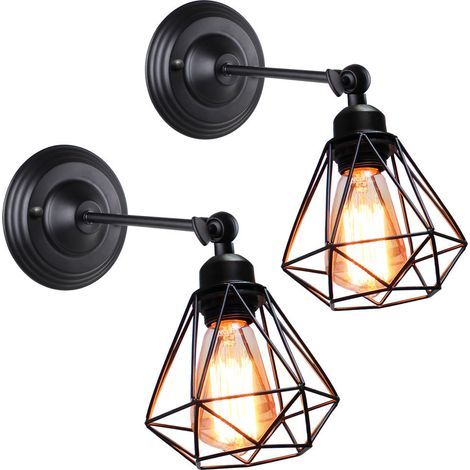 Applique murale industrielle ajustable en métal noir – Design cage diamant – Dimensions 16x16x19cm – Pour salon, chambre, salle à manger (1/4)