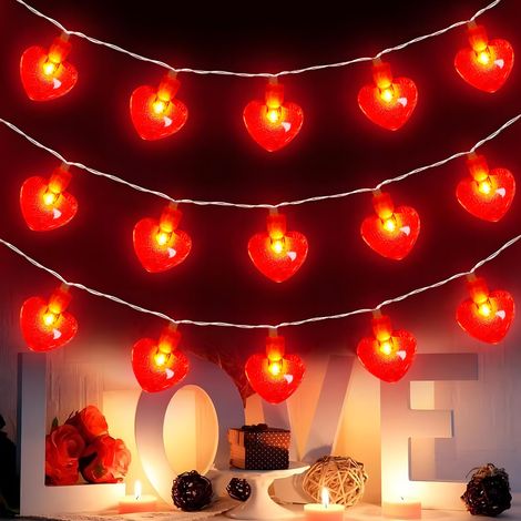 Guirlande lumineuse LED coeurs, guirlande lumineuse en forme de coeur avec confettis coeur en papier, guirlande lumineuse rouge de 3 m de longueur, pour la décoration de la saint-valentin (1/5)