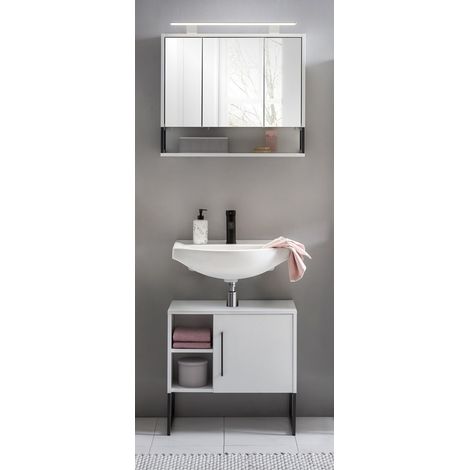 Waschplatz LIMOGES-80 in Kreidweiß mit Beleuchtung, B/H/T: ca. 70/200/33 cm (1/5)